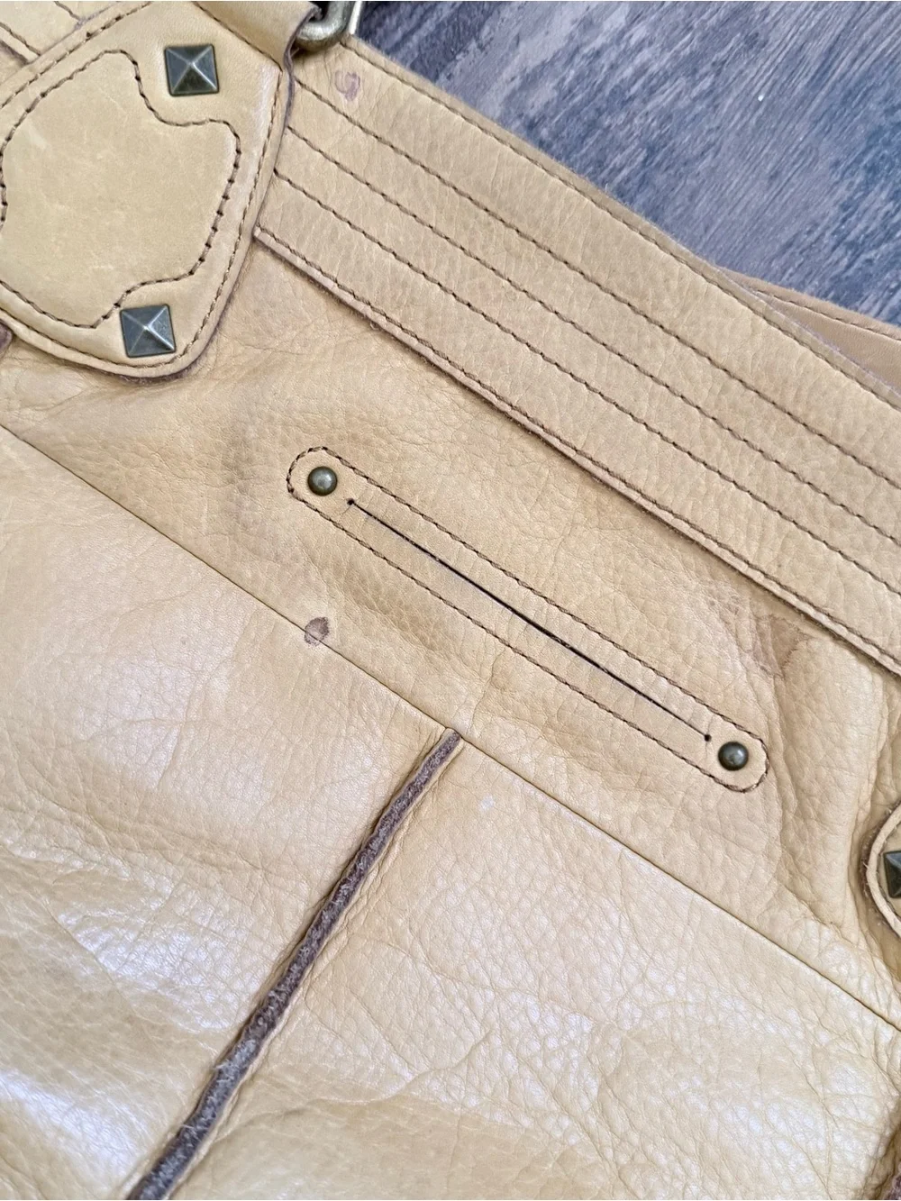 B. Makowsky Butter Yellow Stud-Accent Leather Boho Hand Bag